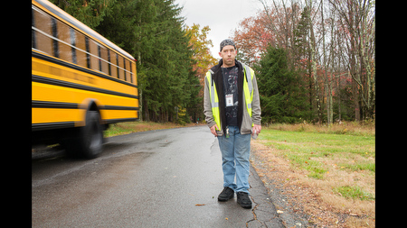 James Tully, 39, walks five miles each way to his job in Mountainhome, Pa., traversing territory involved in the ongoing manhunt for Eric Frein. Tully says he's been stopped dozens of times by police because he has a passing resemblance to Frein.