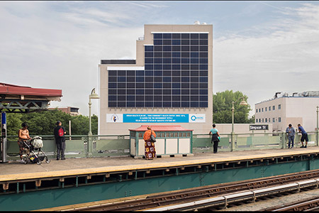 Urban Health Plan's solar wall in the Bronx, NYC.